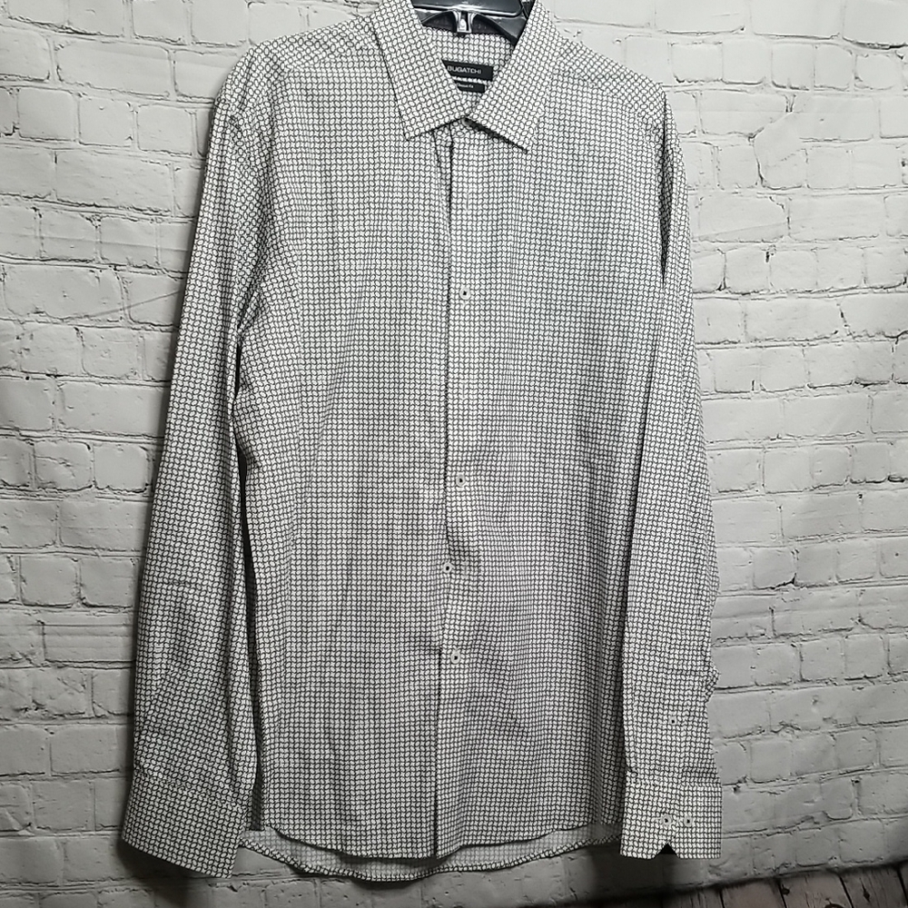Bugatchi Men's Large Black White Check Dress Shirt